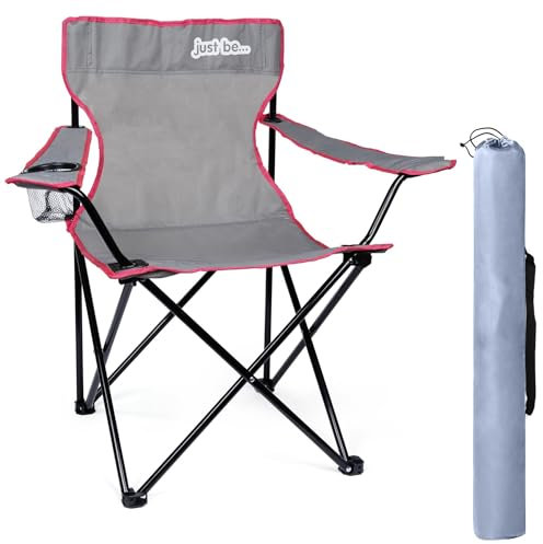 just be... Campingstuhl. Klappstuhl fürs Camping, Angelstuhl mit Armlehne und Getränkehalter in unterschiedlichen Farben - Grau/Rosa