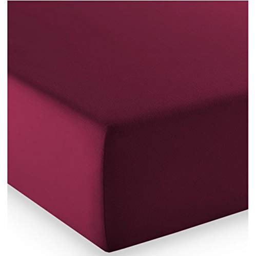 fleuresse Comfort Spannbettlaken (96 % Baumwolle, 4 % Elasthan), mit Rumdumgummizug, Ökotex Standard 100, für Matratzen bis 26 cm Höhe, 90 - 100 x 200 - 220 cm, pflaume