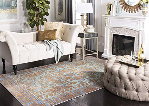 SAFAVIEH Valencia Collection Area Rug - 5' x 8', Blue & Gold, Boho Chic Distressed Design, Non-Shedding & Easy Care, Ideal for High Traffic Areas in Living Room, Bedroom (VAL102A)