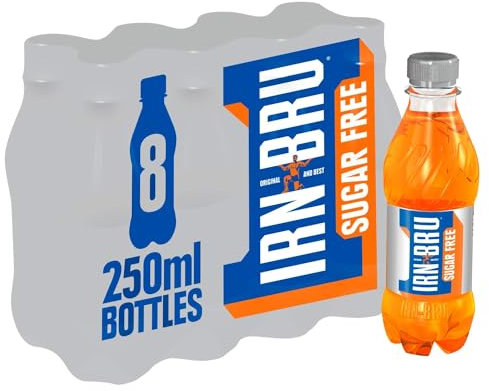 IRN-BRU Sugar-Free Diet, 8 Pack Zero No Sugar & Low Calorie Fizzy Drinks Multipack Bottles - 8 x 250ml Bottles