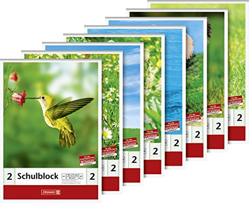BRUNNEN Schulblock | A5, Lineatur 2, 50 Blatt, mehrfarbig