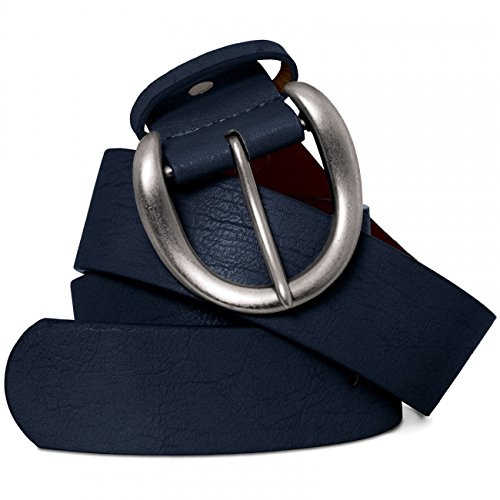 Caspar GU274 breiter Damen Vintage Gürtel mit gebürsteter Metallschnalle, Gürtelgröße:85, Farbe:dunkelblau