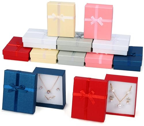 Kurtzy Schmuck Geschenkbox Papier (12Stk) 8,5 x 6,5 x 2,5cm Schmuck Schachtel Geschenkbox 6 Farben - Geschenkschachtel Schmuck Karton Geschenkbox Schaumstoff für Kette, Armband, Ring Box, Ohrringe Box
