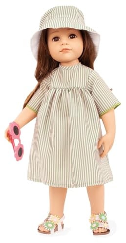 Götz 2559013 Hannah Summertime Puppe 50 cm Stehpuppe 7-TLG | für Kinder ab 3 Jahren, lange braune Haare, braune Augen, Sommeroutfit, Hut, Sonnenbrille, frisierbar, Vinylhartkörper