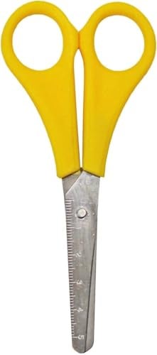 Kinderschere für Linkshänder - Schere Schule 1. Klasse - Bastelschere Kinder Kinderscheren - Scheren mit Stumpfer Spitze - Lernschere mit Skala - Linkshänderschere - abgerundete Spitzen (gelb)