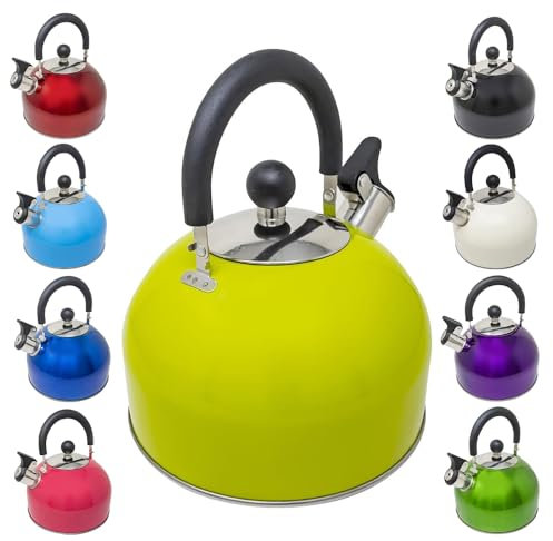 2.5L Stainless Steel Whistling Kettle - Suitable for Fishing, Camping, Hiking, Indoor & Outdoor | Camping Kettle for Gas Stove, Electric Stove, Camp Fire | Lightweight, Fast Boil, Phenolic Handle