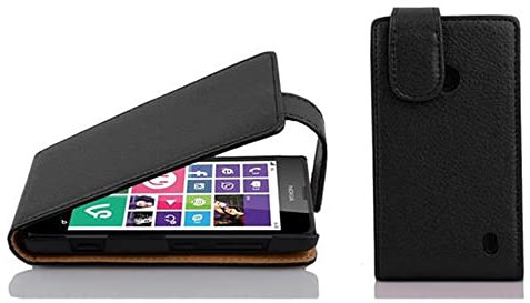 cadorabo Case works with Nokia Lumia 630/635 in OXIDE BLACK - Flip Style Case made of Structured Faux Leather - Wallet Etui Cover Pouch PU Leather Flip