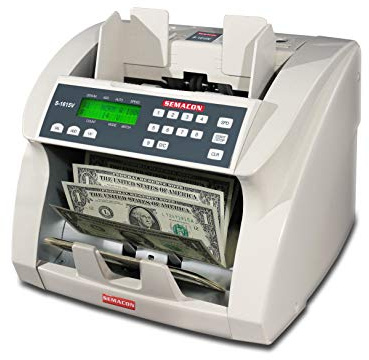 Semacon S-1615V Premium Bank Grade Currency Value Counter (UV CF), 10 Digit Keypad, Up to 1800 Banknotes Per Minute, Batching 10 keys/1-999 Range, SmartFeed Friction Roller System