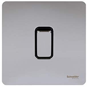 Schneider Electric Ultimate Screwless Flat Plate 16AX Intermediate Switch Polished Chrome Black Insert