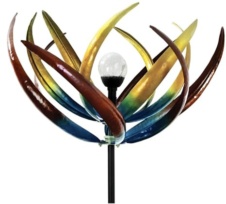Bits and Pieces - 74 Multi-Color Tulip Wind Spinner - Yard Decorations - Solar Powered Glass Ball - Garden Decoration - Tulip Yard Art