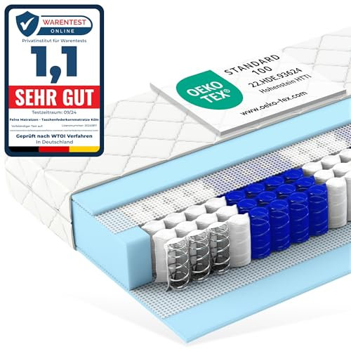 Matratzen Perfekt 7-Zonen Taschenfederkern Köln 140x200 cm 20 cm Höhe Härtegrad H4 Orthopädisch mit exzellenter Punktelastizität Waschbarer Bezug (bis 60°C) Allergikerfreundlich