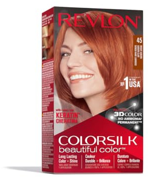 REVLON Colorsilk Beautiful Color Permanente Haarfarbe mit 3D-Gel-Technologie, Keratin, 100 Grauabdeckung, 45 helles Rotbraun, 170 ml