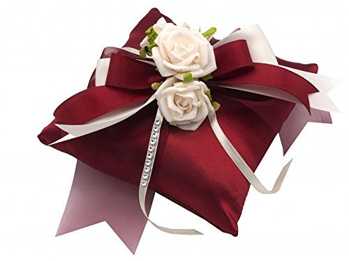 ZauberDeko Ringkissen Kissen Ringe Hochzeit Traukissen Bordeaux 18x18cm Polyester 1 Stück