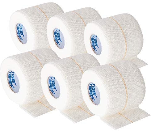 TIGERTAPES - Pack of 6 | 5cm x 4.5m (White) - Tiger Club Non Tear Elastic Adhesive Bandage - Sports Tape for Knee, Ankle, Elbow, Wrist Joint Support | Strapping Tape for Medical Use