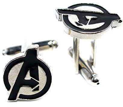 The Avengers – Superhelden-Manschettenknöpfe aus Emaille, Marvel Comics, für Herren – Buchstabe A, mit Samtbox, Basismetall, blau