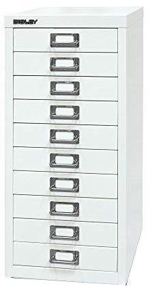 BISLEY MultiDrawer, 29er Serie, DIN A4, 10 Schubladen, Metall, 696 Verkehrsweiß, 38 x 27.9 x 59 cm