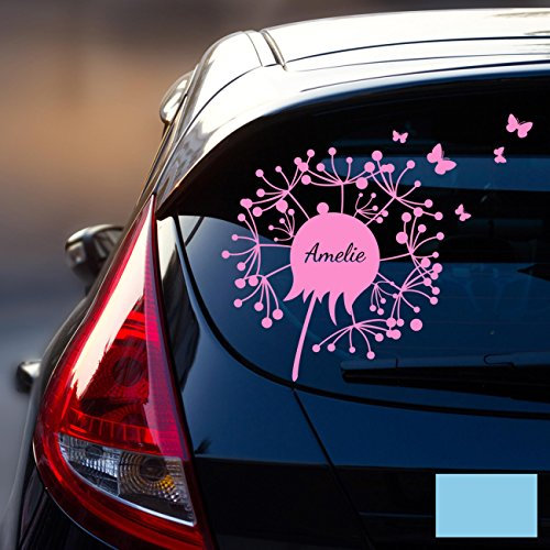 ilka parey wandtattoo welt® Autotattoo Heckscheibenaufkleber Fahrzeug Sticker Aufkleber Baby Name Pusteblume M1865 - ausgewählte Farbe: *lichtblau* ausgewählte Größe: *S - 29cm breit x 25cm hoch*
