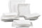 MALACASA Série Flora Service de Table Complet Blanche en Porcelaine pour 6 Personnes avec Assiettes Plates et Assiettes Creuses, 12pcs Assiettes Carrée Service de Vaisselle, Passe au Lave-vaisselle