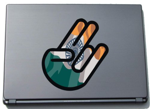 INDIGOS UG The Shocker Hand - Laptopaufkleber/Laptopskin/Aufkleber Decal Sticker - 297x205 mm - schwarzer Umriss mit Fahne/Flagge - India-Indien