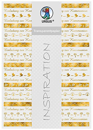Ursus 76624602 - Transparentpapier, Bordüren, Kommunion, DIN A4, 115 g/qm, 5 Blatt, Vorderseite mit Heißfolie in gold veredelt, mit Banderole