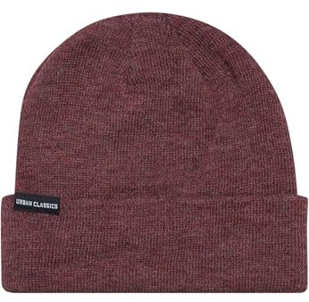 Urban Classics Unisex Basic Flap Beanie Strickm tze, Rot (Burgundy Melange 00614), Einheitsgr e EU