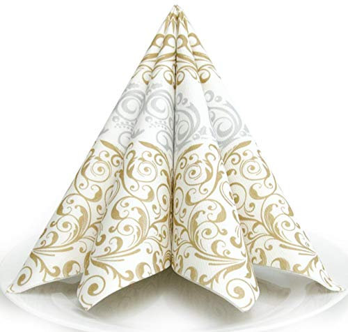 HANTERMANN Servietten Weihnachten Gold/Silber Premium AIRLAID STOFFÄHNLICH | 25 Stück | 40 x 40cm | 1/4 Falz | hochwertige, edle Weihnachtsservietten | Weihnachtsdeko | Made in Germany