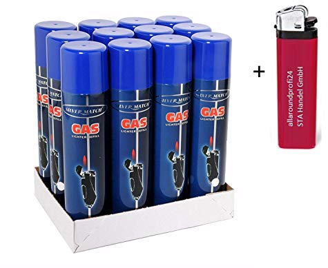 6 x 300ml Universal -Near Zero impurities- Feuerzeuggas Nachfüllgas Feuerzeug (7,22 € / pro Liter) + 1 Feuerzeug Vani
