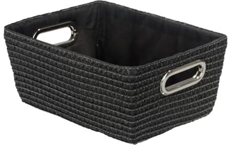 WENKO Aufbewahrungskorb Mod. Chromo eleganter Korb für Bad Küche und Haushalt mit Chromgriffen in Flecht-Optik für Badaccessoires und Küchenutensilien 28 x 12 x 19,5 cm Polypropylen Schwarz