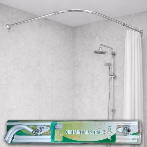 Chrome Shower Curtain Rail/Rod Pole Kit for L SHAPE or U SHAPED Bathroom Showers