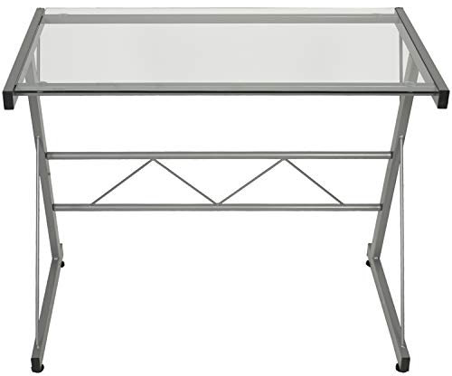 DONREGALOWEB Mesa de Ordenador de Metal y Cristal de 6mm de Grosor en Color metálico 90X50X72 cm
