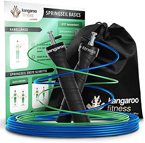 Springseil für Erwachsene Fitness mit Trainingsplan Bonus Seil Tasche grün - Speed Rope Springseil Boxen Crossfit Sport Sprungseil Erwachsener Boxer - Springseile Skipping Jump Rope Seil Seilspringen