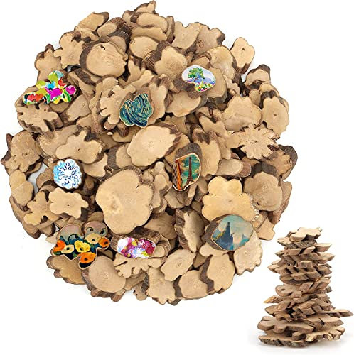 Kurtzy Rondelles Bois Naturel Brut (Lot de 500 g) - 2 à 5,5 cm de Diamètre - Tranches de Bois Brut avec Écorce et Sans Trou - Bois pour Pyrogravure, Artisanat et Décoration de Noël et de Mariage