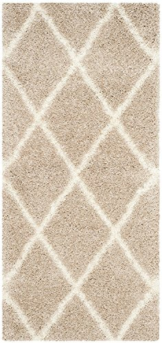 SAFAVIEH Montreal Shag Collection Accent Rug - 2'3 x 5', Beige & Ivory, Trellis Design, Non-Shedding & Easy Care, 2-inch Thick Ideal for High Traffic Areas in Entryway, Living Room, Bedroom (SGM831C)