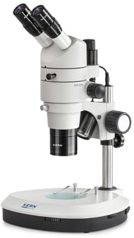 KERN Optics Stereo-Zoom Mikroskop für den professionellen Anwender, Trinokular Tubus, 0.8x - 8x Objektiv, Säule, 3W-LED Auflicht, Durchlicht