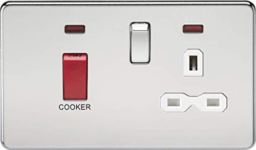 Knightsbridge SFR8333NPCW Screwless 45A Dp 13A Switched Socket with Neons-Polished Chrome with White Insert, Silver