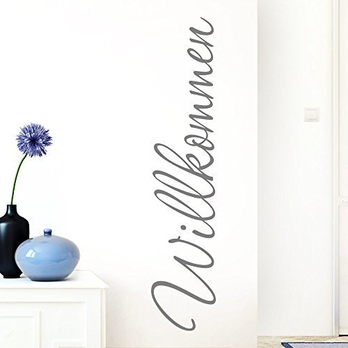 Grandora Wandtattoo Wort Willkommen I Mittelgrau 13 x 58 cm I deutsch Flur Diele Eingang selbstklebend Aufkleber Wandaufkleber Wandsticker W1099