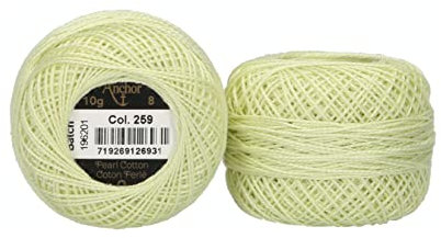 Anchor 4591008-00259 Stickgarne, 100% Baumwolle, lindgrün, Stärke 8, 82m, 16 Gramm
