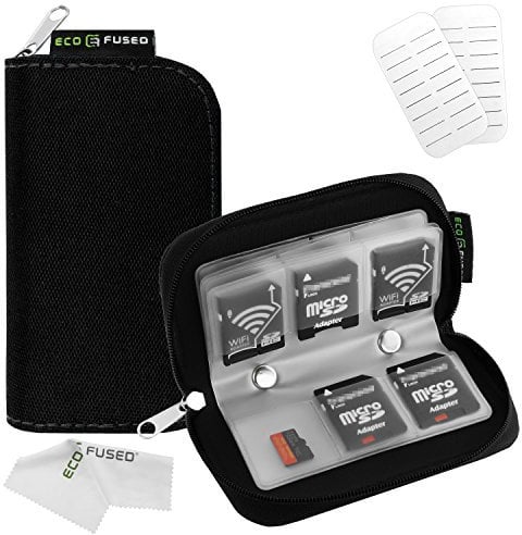 Estuche para Tarjetas de Memoria Eco-Fused - Cabe hasta 22x SD, SDHC, Micro SD, Mini SD y 4X CF - Soporte con 22 Ranuras (Negro)