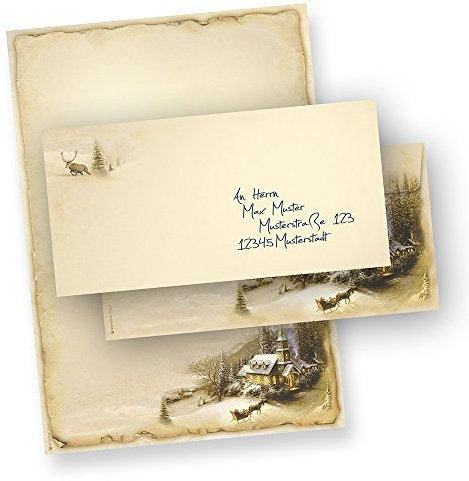 Weihnachtsbriefpapier Winteridylle 100 Sets Briefpapier Weihnachten nostalgisch mit Umschlag ohne Fenster
