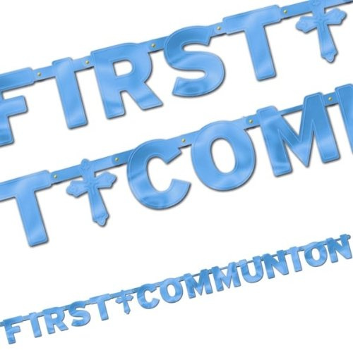 Amscan International Pappteller zur Erstkommunion blau First Communion Banner