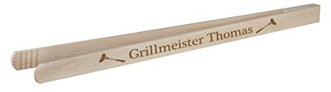 polar-effekt Grillzange mit hochwertiger Namens Gravur - Buchen-Holz 40cm - Holzzange für Küche und Grill, ideal zum Grillen - Personalisiertes Geburtstags Geschenk für Männer