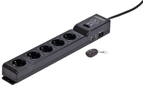 EnerGenie EG-SP5-TNCU6B-RM 5-fach All-in-One Steckdosenleiste mit Funk-Fernbedienung, Überspannungsschutz, Touch-Panel, Netzwerk-/Telefon-/TV-/Audio- und Video-Schutz, 2x USB, GS-geprüft