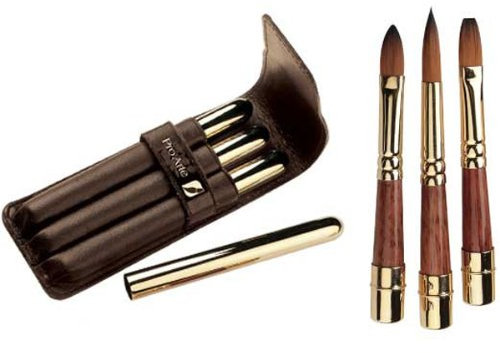 Pro Arte Artists Leather Wallet Travel Set. 3 Retractable Watercolour Brushes