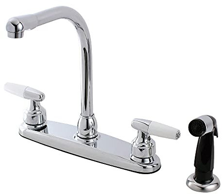 Kingston Brass FB751 7-Inch in Spout Reach Americana 8-Inch Centerset Kitchen Faucet with White Sprayer, Polished Chrome