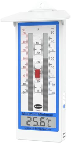 Brannan Termómetro digital para invernadero: termómetro clásico máximo y mínimo para invernadero o jardín, monitoreo de temperatura máxima y mínima, uso en interiores y exteriores