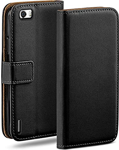 moex Book Case für Huawei Honor 6 Handyhülle mit Kartenfach, Hülle klappbar 360 Grad Schutzhülle, Klapphülle Flip Case Cover, PU Leder Handytasche Lederhülle, Schwarz