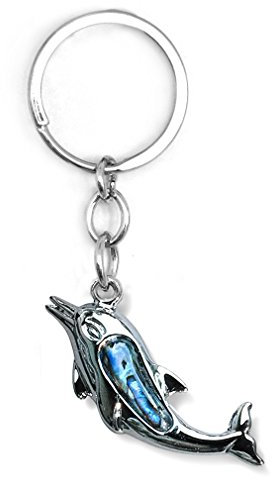 Schlüsselanhänger Delfin 5 cm silber, Paua Muschel Abalone Perlmutt blau grün rosa, Glücksbringer Talisman Schlüsselring