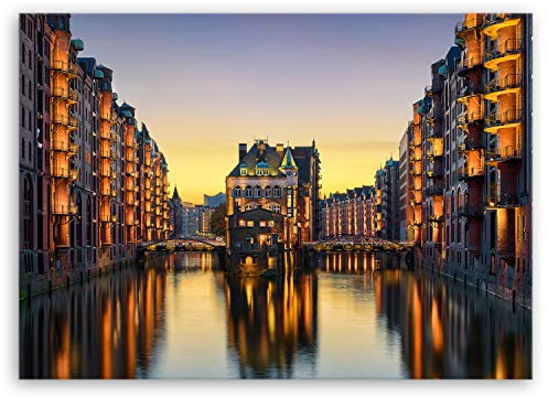 ge Bildet Bild auf Leinwand | Wasserschloss in der Speicherstadt - Hamburg D in 100x70 cm als Wandbild | Wand-deko Dekoration Wohnung modern Bilder | 2211