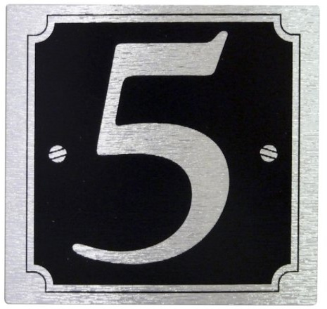 Rowan House or Gate Number '5' - Self Adhesive Silver on Black