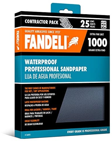Fandeli | Waterproof Sandpaper | 1000 Grit | 25 Sheets 9'' x 11'' | For Car Polishing, Wood Furniture Sanding and Metal Sanding | Water Resistant
